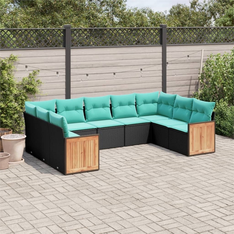 Afuera Living Contemporary 9 Piece Poly Rattan Patio Sofa Set in Black