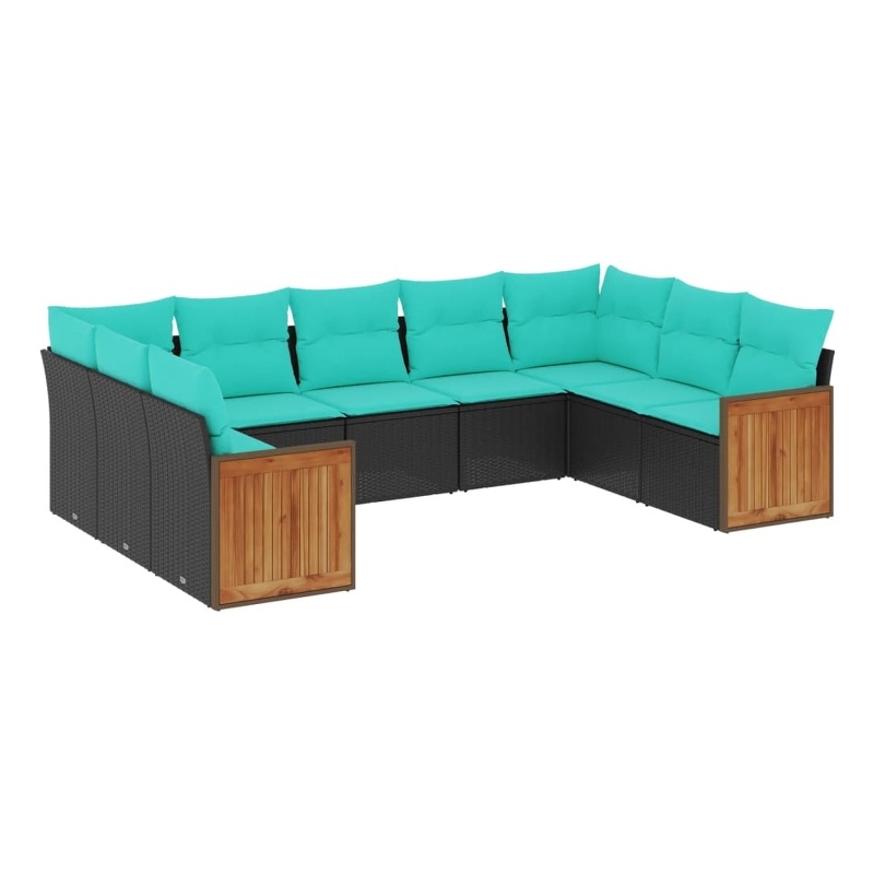 Afuera Living Contemporary 9 Piece Poly Rattan Patio Sofa Set in Black