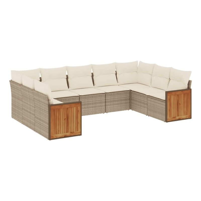 Afuera Living Contemporary Synthetic Poly Rattan 9 Piece  Sofa Set in Beige
