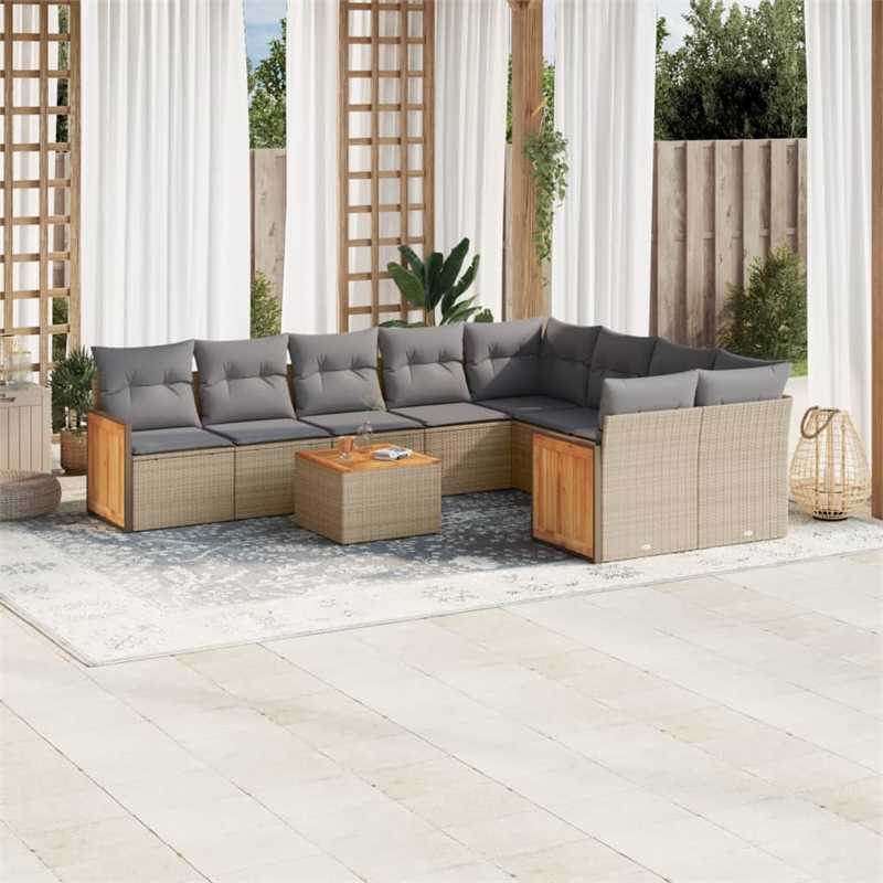 Afuera Living Contemporary 10 Piece Poly Rattan Large Sofa Set in Beige