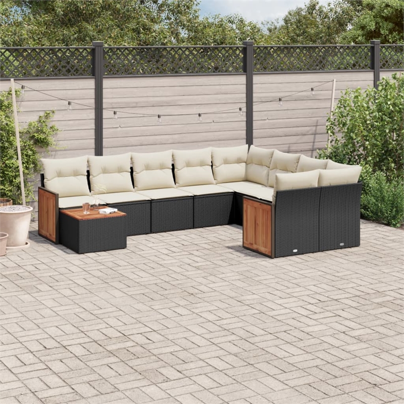 Afuera Living Contemporary 10 Piece Poly Rattan Sofa Set in Black/Cream