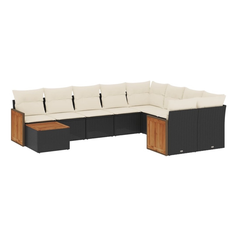 Afuera Living Contemporary 10 Piece Poly Rattan Sofa Set in Black/Cream