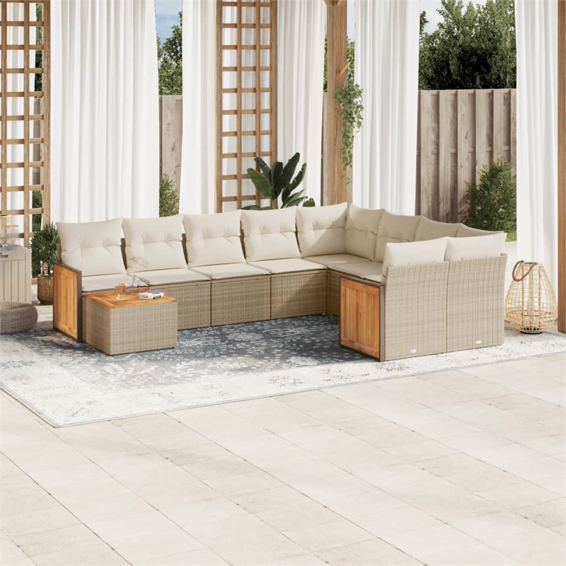 Afuera Living Contemporary Synthetic Poly Rattan 10 Piece  Sofa Set in Beige