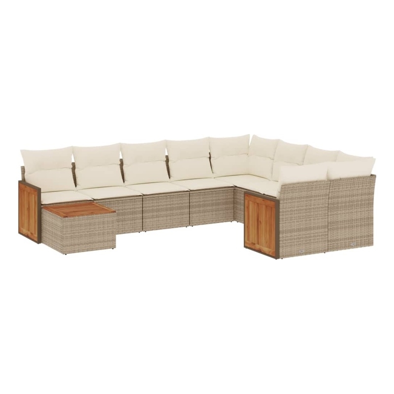 Afuera Living Contemporary Synthetic Poly Rattan 10 Piece  Sofa Set in Beige