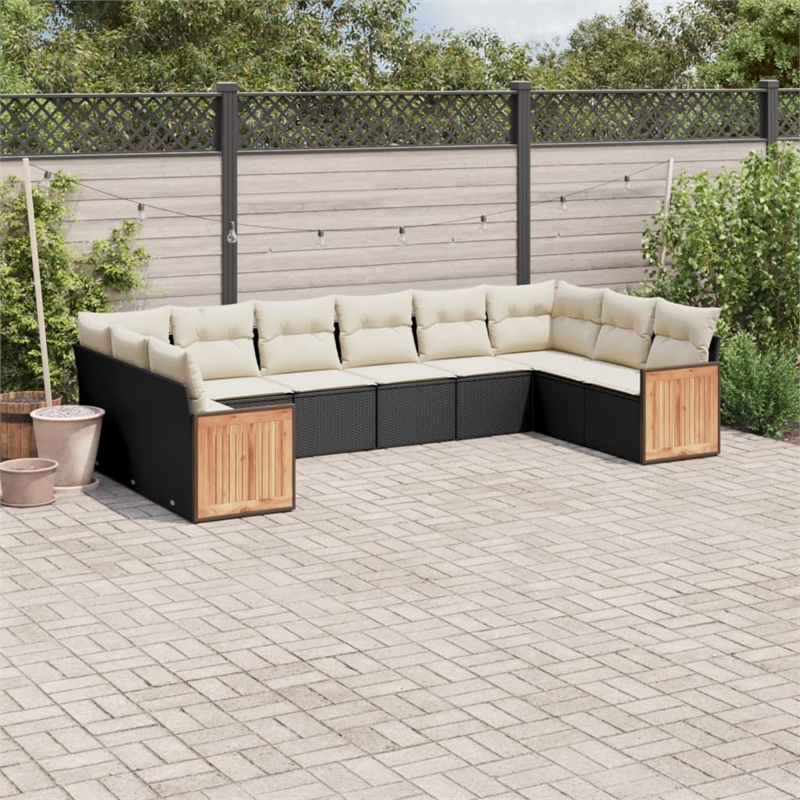 Afuera Living Contemporary 10 Piece Poly Rattan Sofa Set in Black