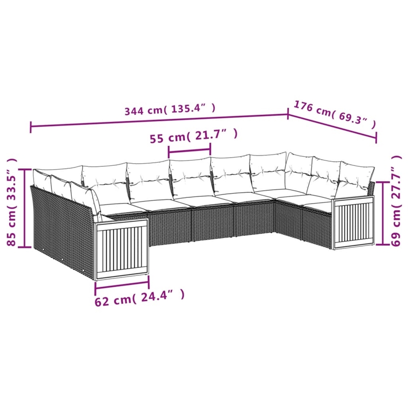 Afuera Living Contemporary Poly Rattan Large Sofa Set in Gray