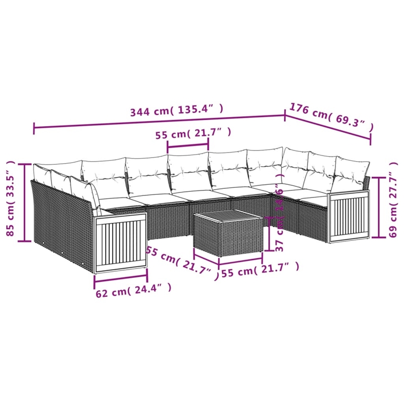 Afuera Living Contemporary 11 Piece Poly Rattan Sofa Set in Beige