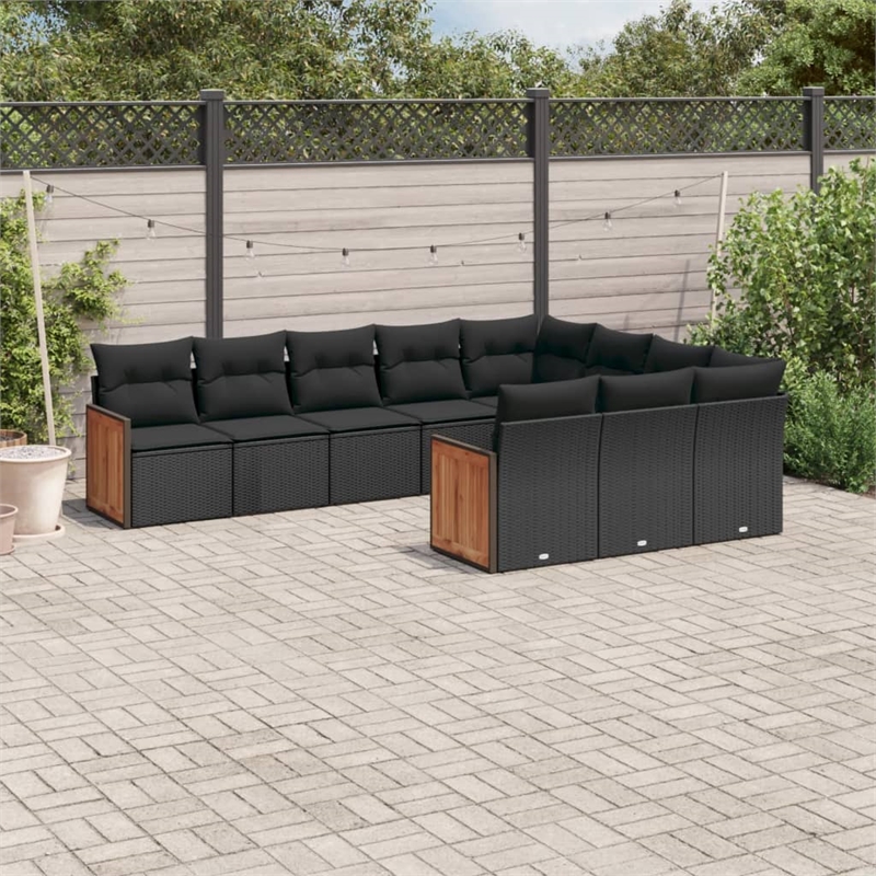 Afuera Living Contemporary 10 Piece Poly Rattan Large Sofa Set in Black