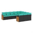 Afuera Living 10 Piece Poly Rattan Patio Sofa Set in Black/Blue