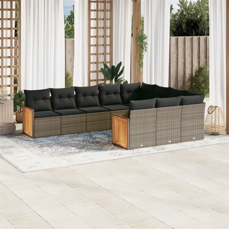 Afuera Living Contemporary Synthetic Poly Rattan 10 Piece Sofa Set in Gray