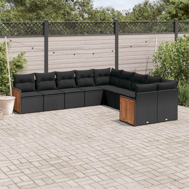 Afuera Living Contemporary 10 Piece Poly Rattan Sofa Set in Black