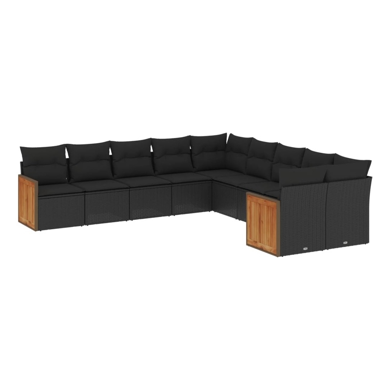Afuera Living Contemporary 10 Piece Poly Rattan Sofa Set in Black