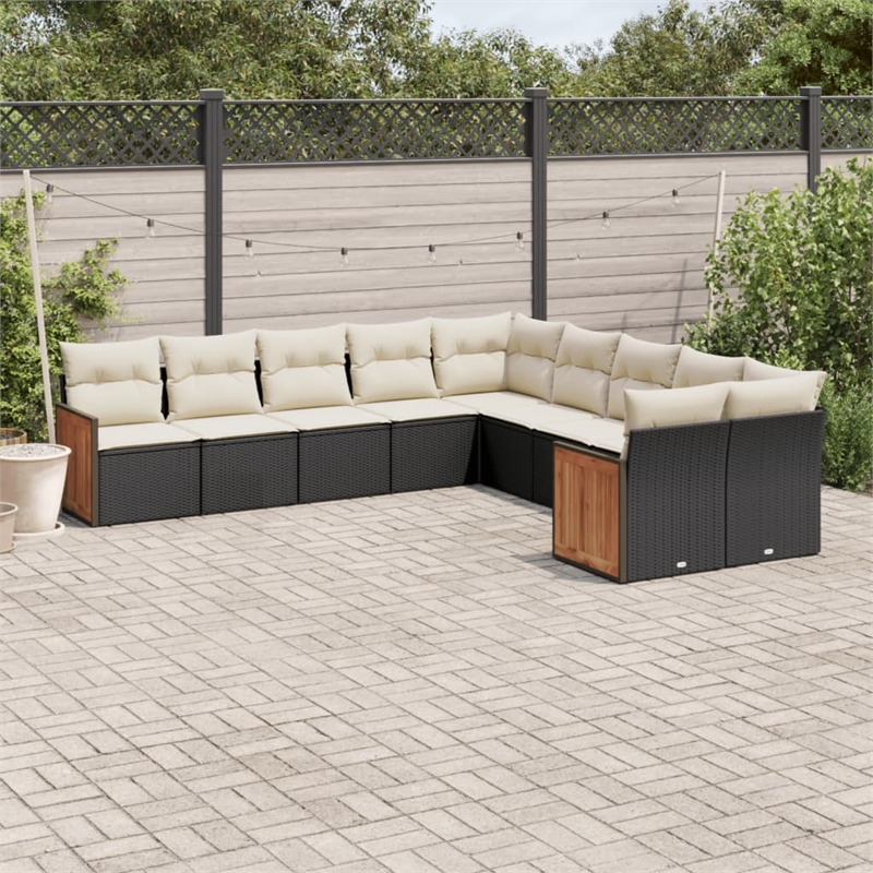 Afuera Living Contemporary Poly Rattan Sofa Set in Black/Cream