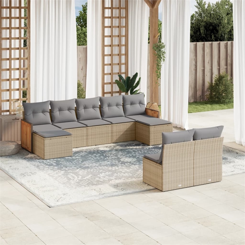 Afuera Living Contemporary 9 Piece Poly Rattan Sofa Set in Gray/Beige