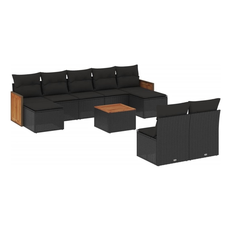 Afuera Living Contemporary Synthetic Poly Rattan 10 Piece  Sofa Set in Black