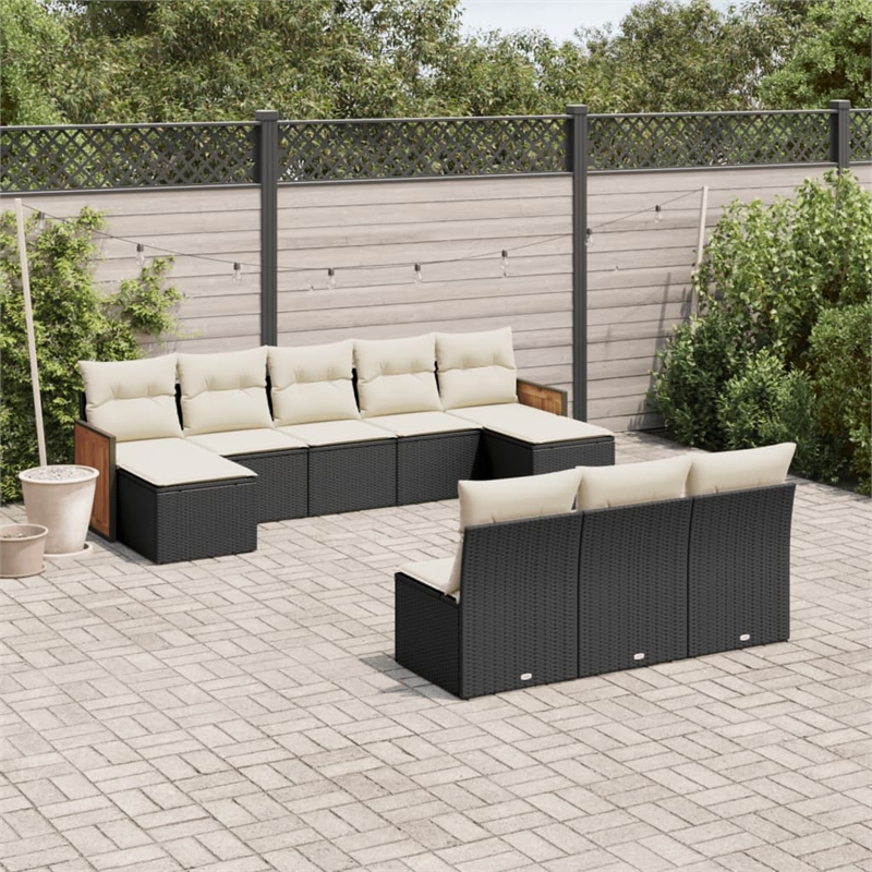 Afuera Living Synthetic Poly Rattan 10 Piece Sofa Set in Black/Cream