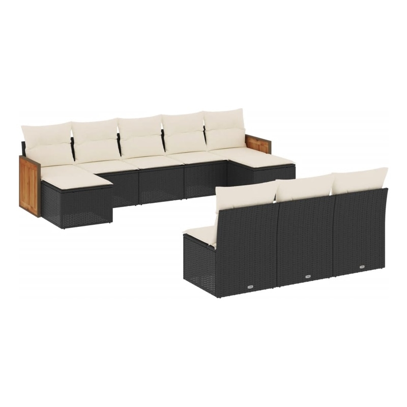 Afuera Living Synthetic Poly Rattan 10 Piece Sofa Set in Black/Cream