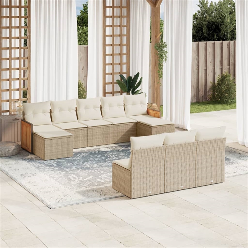 Afuera Living Contemporary 10 Piece Poly Rattan Sofa Set in Beige