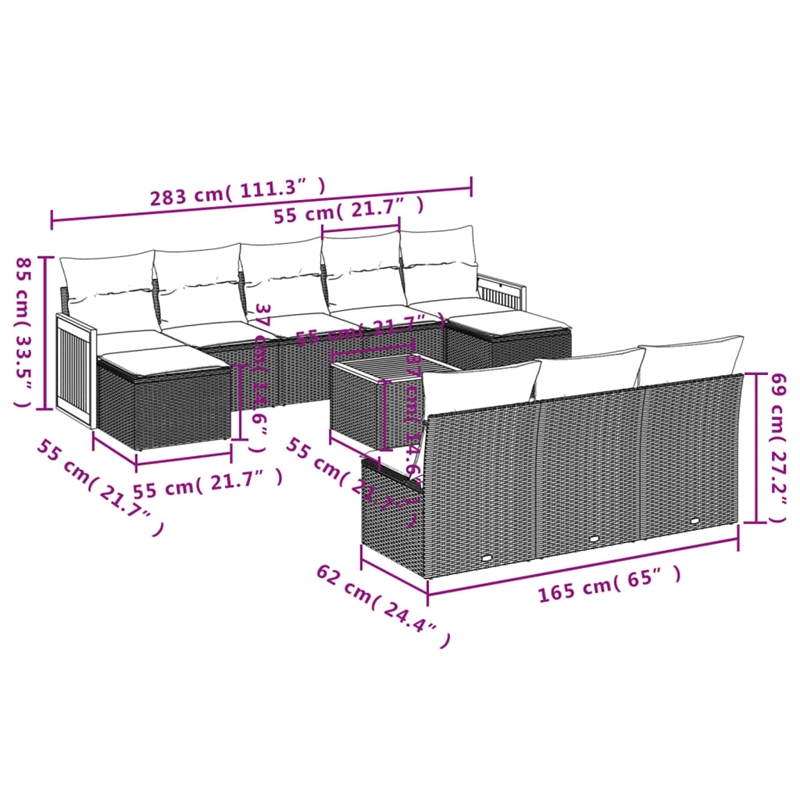 Afuera Living Contemporary Synthetic Poly Rattan Garden Sofa Set in Gray