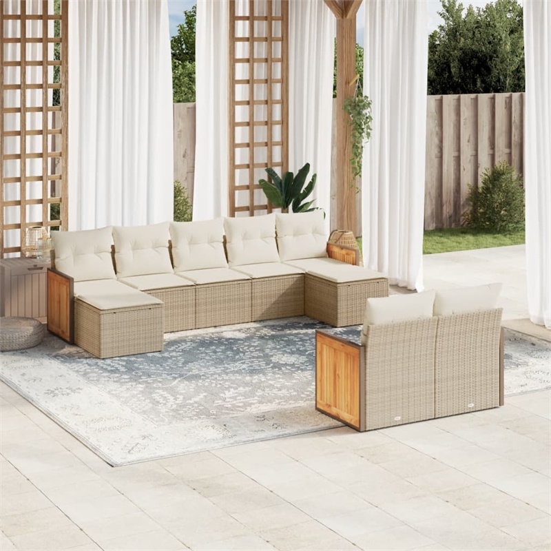 Afuera Living Contemporary Synthetic Poly Rattan 9 Piece  Sofa Set in Beige