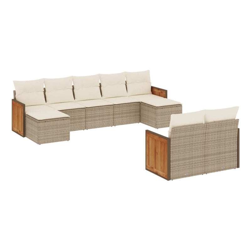 Afuera Living Contemporary Synthetic Poly Rattan 9 Piece  Sofa Set in Beige