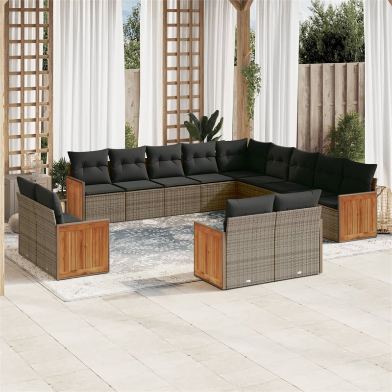 Afuera Living Contemporary 13 Piece Poly Rattan Large Sofa Set in Gray