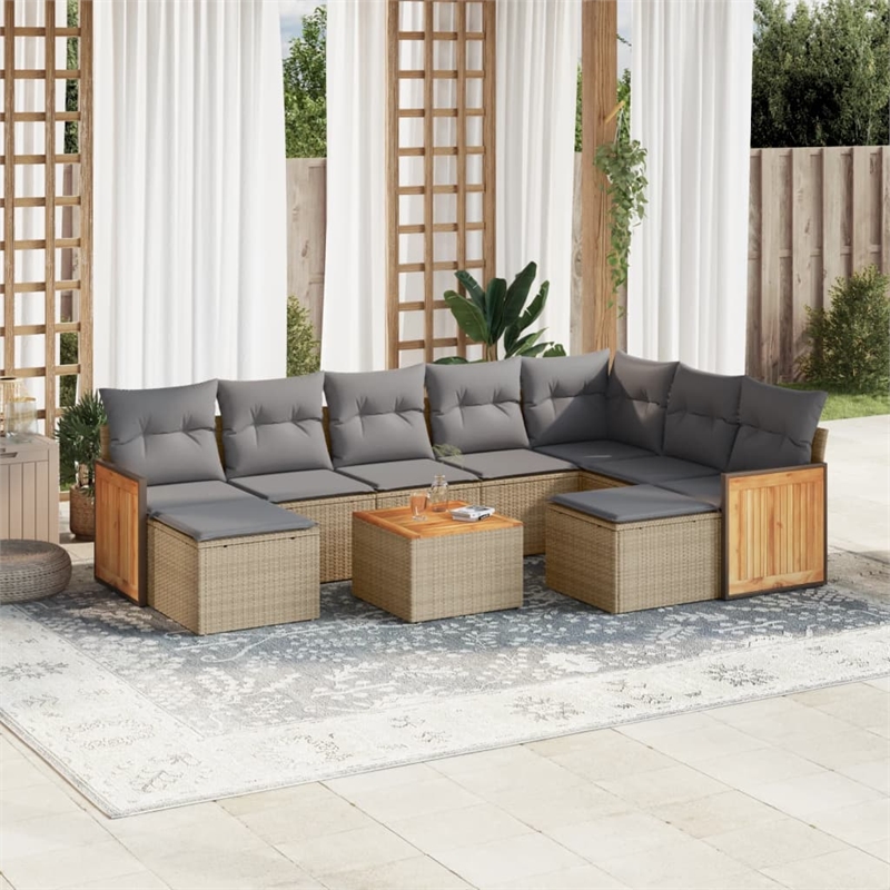 Afuera Living Contemporary Synthetic Poly Rattan 10 Piece Sofa Set in Gray/Beige