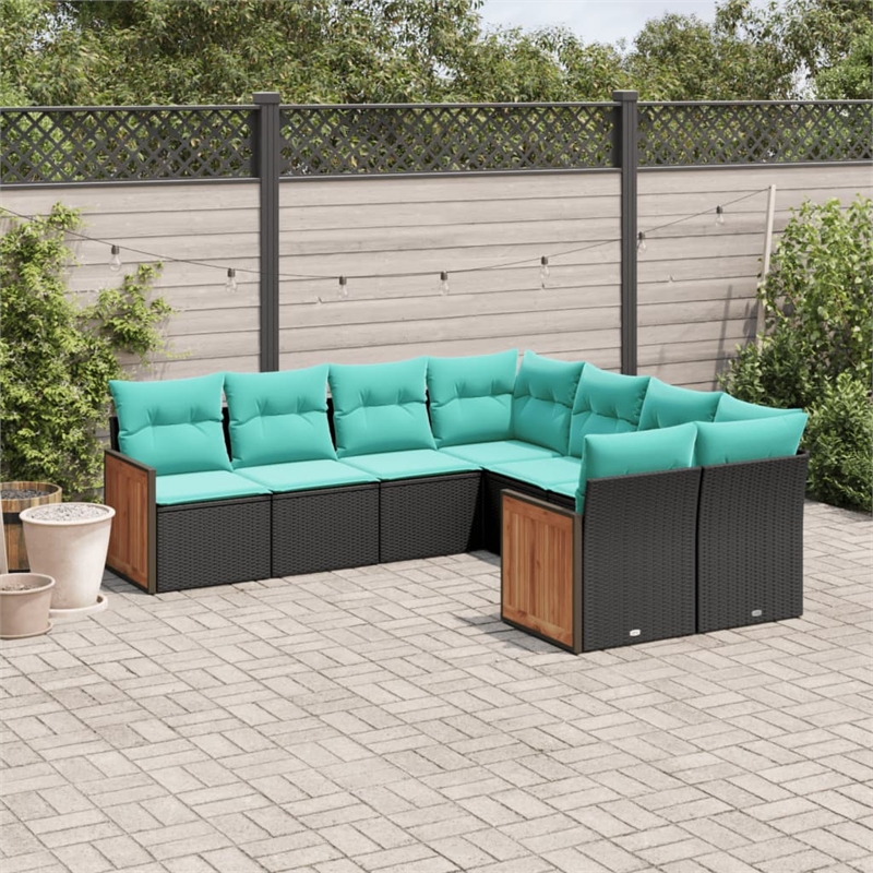 Afuera Living 8 Piece Poly Rattan Patio Sofa Set in Black/Blue