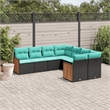 Afuera Living 8 Piece Poly Rattan Patio Sofa Set in Black/Blue