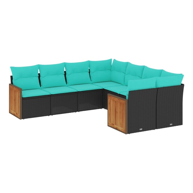 Afuera Living 8 Piece Poly Rattan Patio Sofa Set in Black/Blue