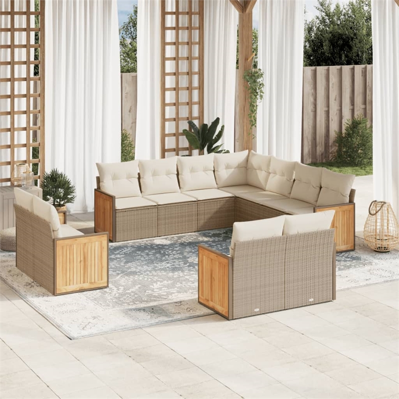 Afuera Living Contemporary 11 Piece Poly Rattan Large Sofa Set in Beige