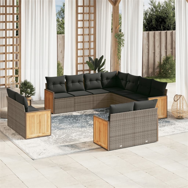 Afuera Living Contemporary 11 Piece Poly Rattan Sofa Set in Gray