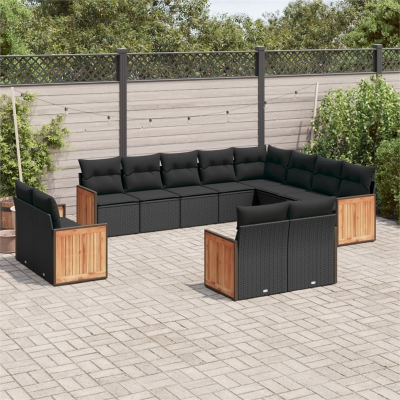 Afuera Living Contemporary 12 Piece Poly Rattan Sofa Set in Black