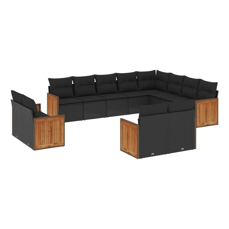 Afuera Living Contemporary 12 Piece Poly Rattan Sofa Set in Black