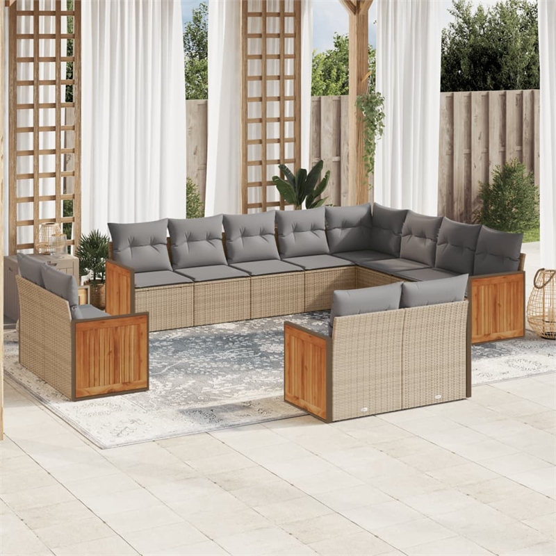 Afuera Living Contemporary Synthetic Poly Rattan 12 Piece Sofa Set in Beige
