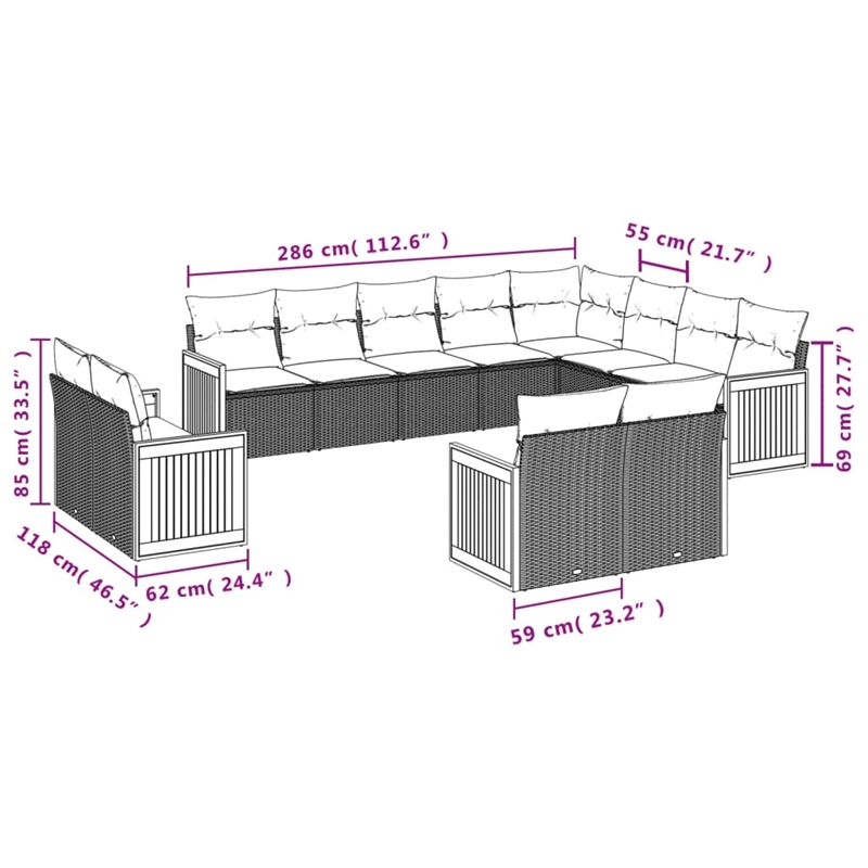 Afuera Living Contemporary Synthetic Poly Rattan 12 Piece Sofa Set in Beige