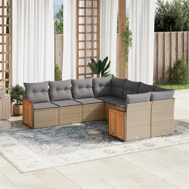 Afuera Living Contemporary 8 Piece Poly Rattan Sofa Set in Gray/Beige