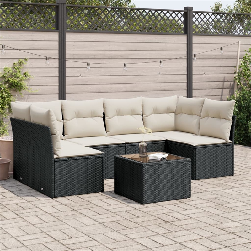 Afuera Living Contemporary 7 Piece Poly Rattan Sofa Set in Black/Cream
