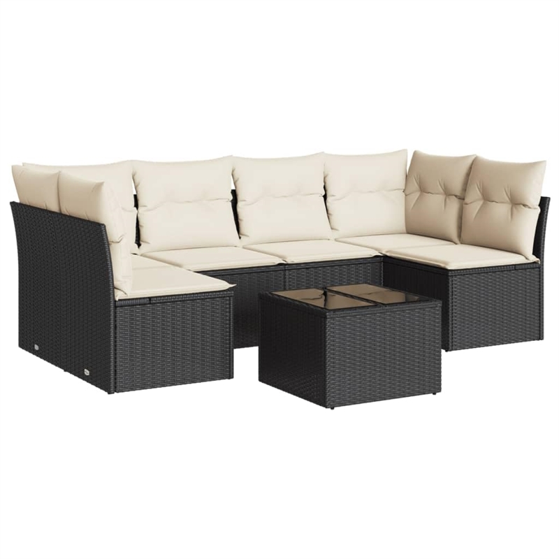 Afuera Living Contemporary 7 Piece Poly Rattan Sofa Set in Black/Cream