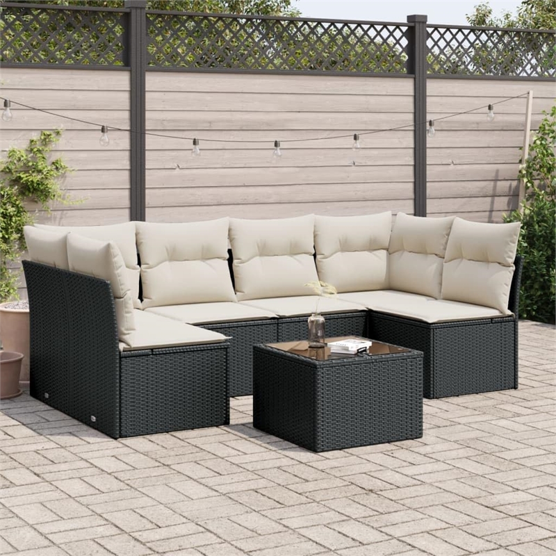 Afuera Living Contemporary 7 Piece Poly Rattan Sofa Set in Black/Cream