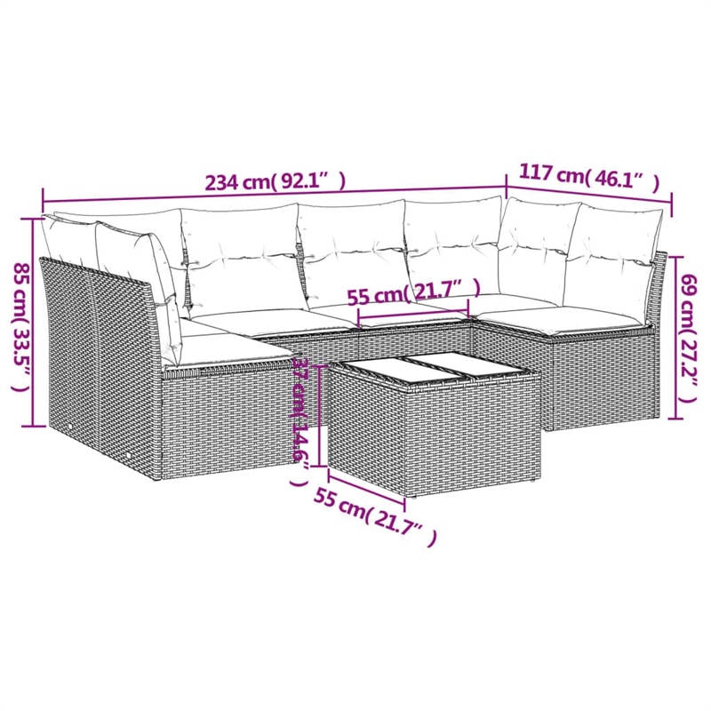 Afuera Living Contemporary 7 Piece Poly Rattan Sofa Set in Black/Cream