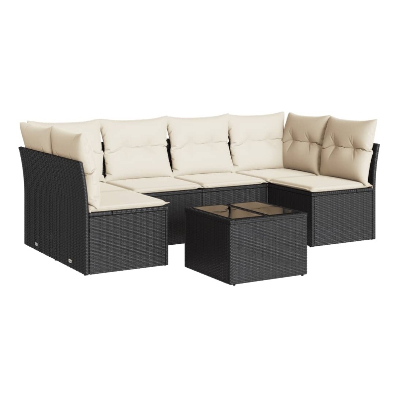 Afuera Living Contemporary 7 Piece Poly Rattan Sofa Set in Black/Cream