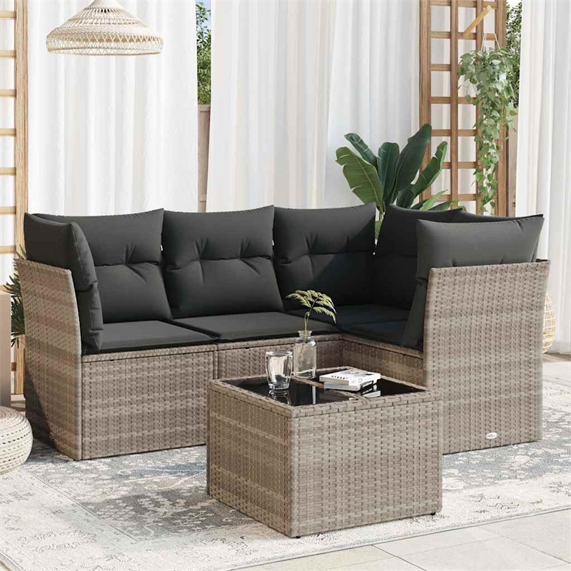 Afuera Living Contemporary 5 Piece Poly Rattan Sofa Set in Gray