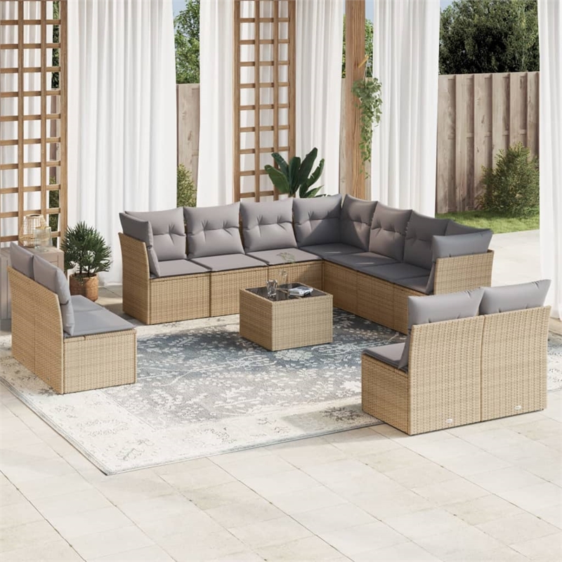 Afuera Living Contemporary 12 Piece Poly Rattan Sofa Set in Beige