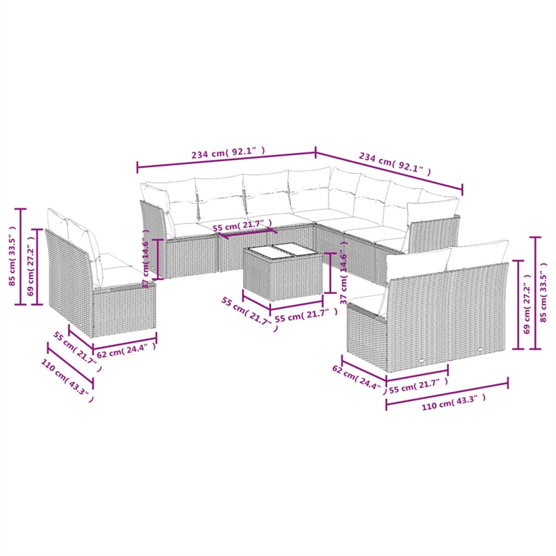 Afuera Living Contemporary 12 Piece Poly Rattan Sofa Set in Beige