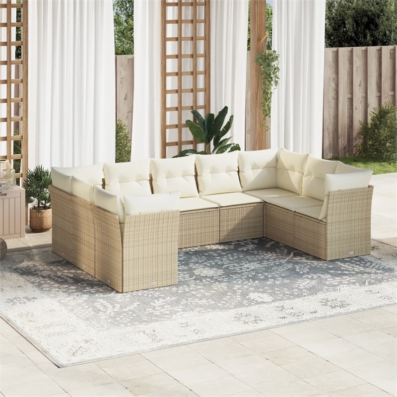 Afuera Living Contemporary 9 Piece Poly Rattan Sofa Set in Beige
