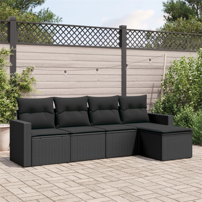 Afuera Living Contemporary 5 Piece Poly Rattan Sofa Set in Black
