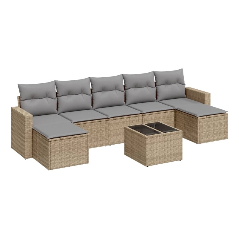 Afuera Living Contemporary 8 Piece Poly Rattan Large Sofa Set in Beige