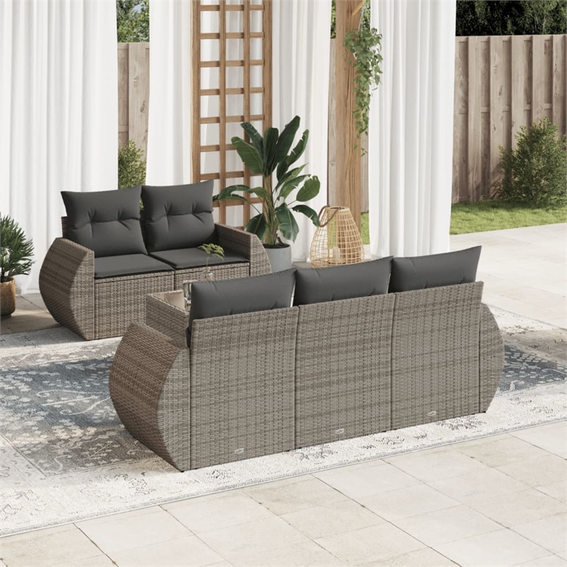 Afuera Living Contemporary Synthetic Poly Rattan 6 Piece  Sofa Set in Gray