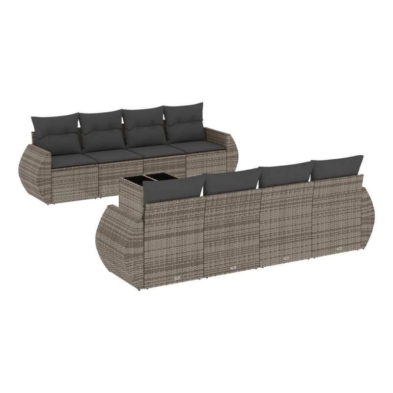 Afuera Living Contemporary Synthetic Poly Rattan 9 Piece Sofa Set in Gray